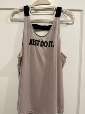 Nike Women’s Light Beige 'Just Do It.' Workout Tank Top with Black Straps